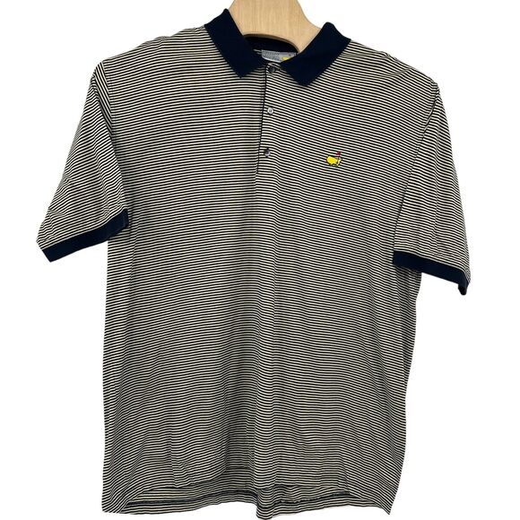 Masters Augusta Collection Cotton Mens Polo Stripe Navy Cream Shirt Sz 2XL - Picture 3 of 6